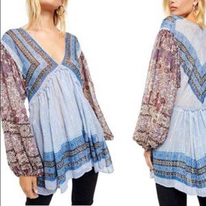 Free People Women's Blue Aliyah Print Tunic Sz L
